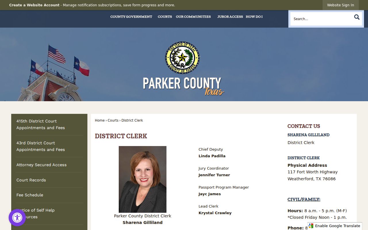 Parker County District Clerk court records office page