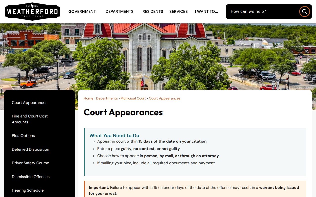 Weatherford court docket appearance rules in Parker County