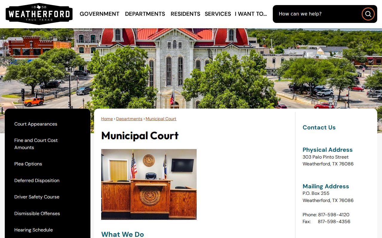 Weatherford municipal court docket information in Parker County