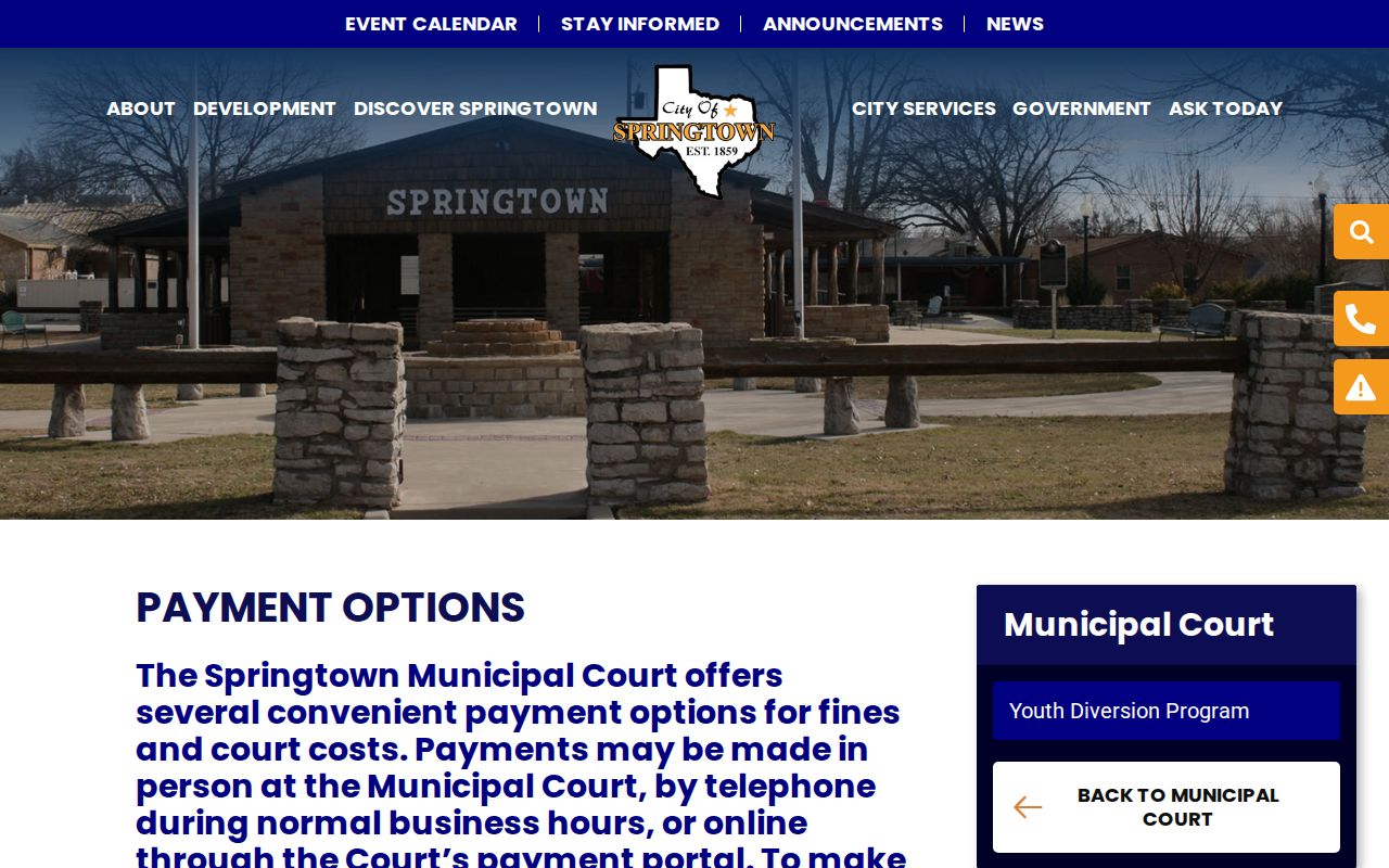 Springtown court docket payment routes using citation or case number