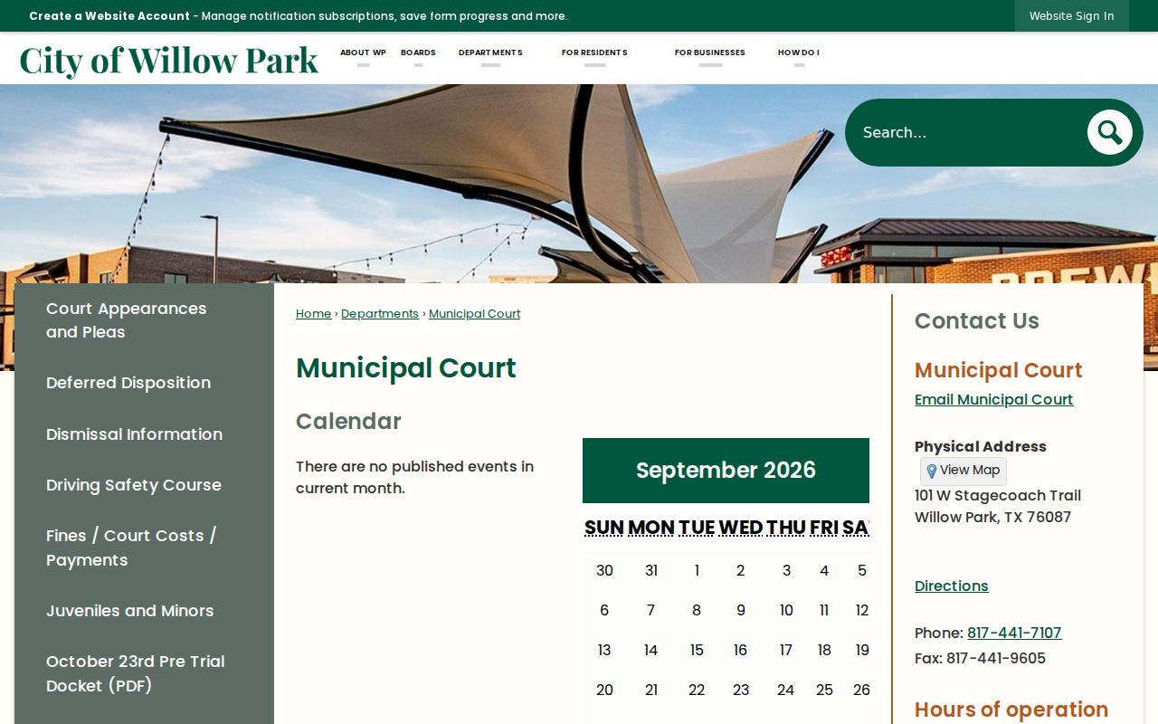 Willow Park municipal court docket details in Parker County