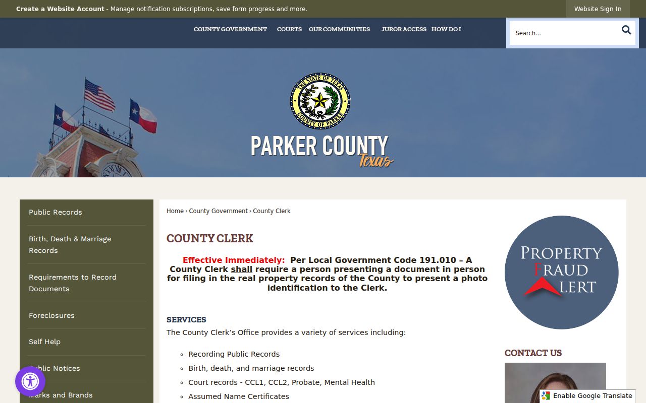 Parker County County Clerk court record duties