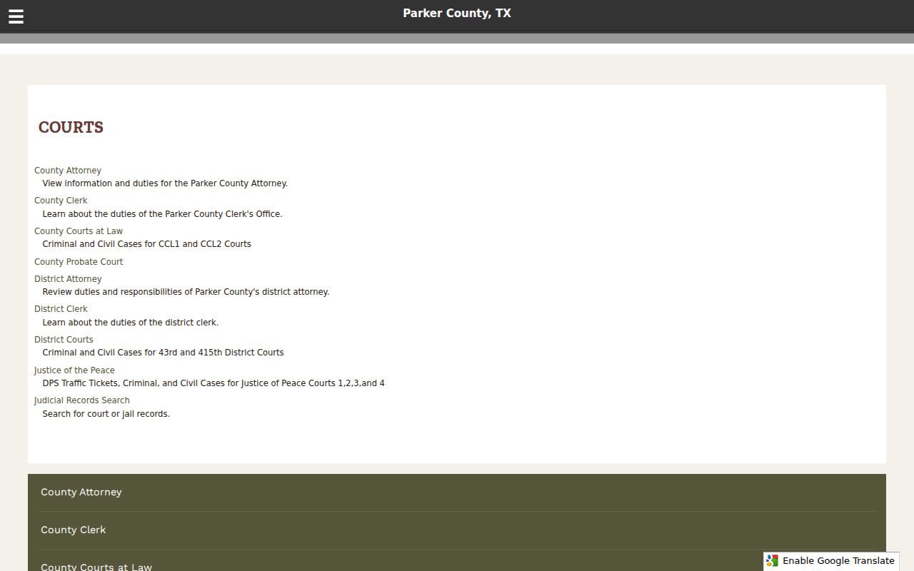 Parker County court docket courts directory